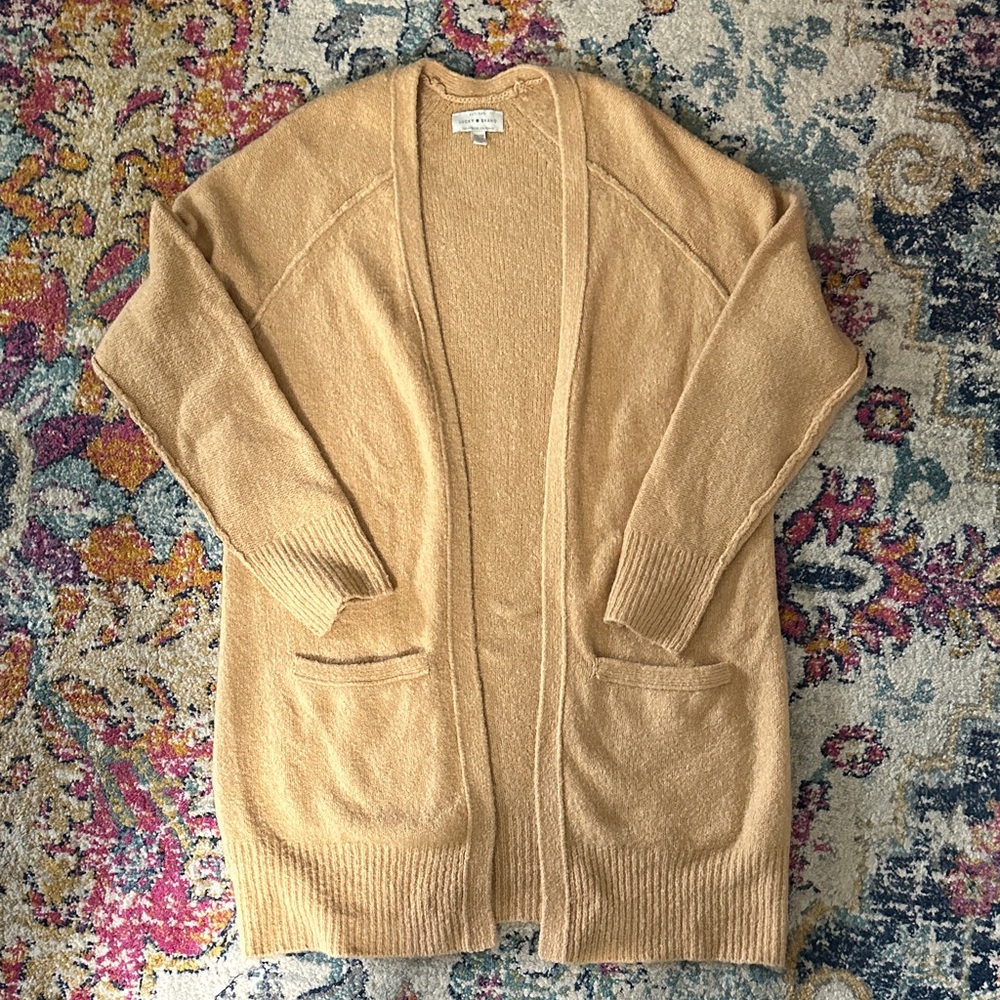 Lucky Brand Cozy Open-Front Camel Cardigan Sweater